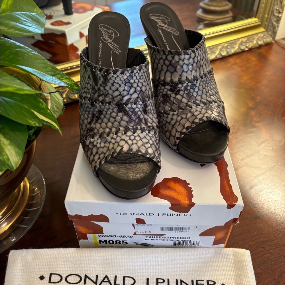 Donald J. Pliner Women's Taupe Snake Print Mules